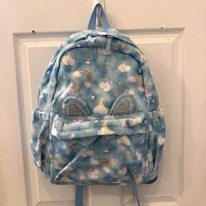 Sun Eight full size light blue unicorn print kids backpack with keychain- NWT